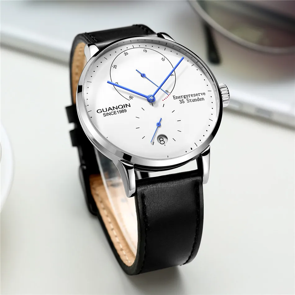 GUANQIN мужские часы автоматические механические энергетические резервы 35 красивые часы повседневные Модные сапфировые водонепроницаемые мужские наручные часы