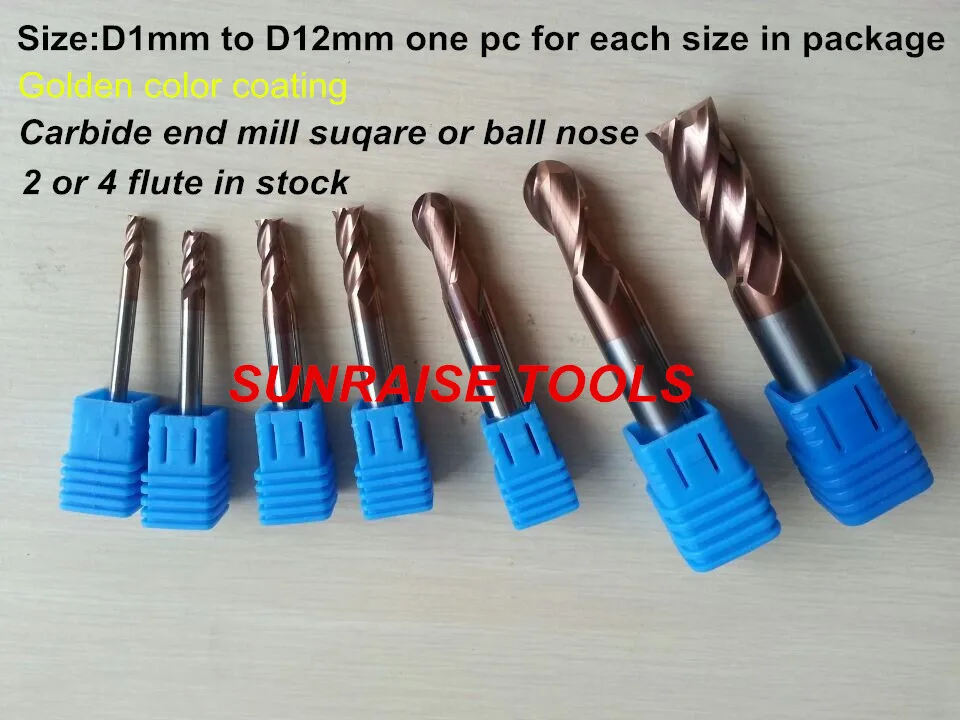 

D3mm-D12mm(1pcs for each size) total 7pcs Machine CNC tools Ball nose End Mill 2 flutes HRC55 With black coating Free shipping