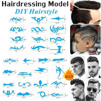

28Pcs/Set Salon DIY Hairstyling Hair Tattooing Template Hair Trimmer Carved Coloring Pattern Stencil Dye Coating Board Rookie