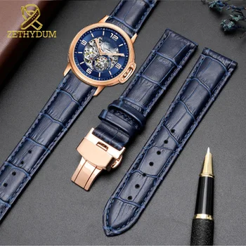 

Genuine leather bracelet dark blue color watch strap Butterfly Clasp watchband sized in 12 14 16 18 20 21 22mm 23mm watch band