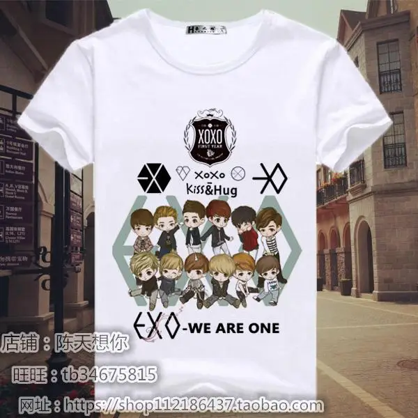 

2017 kpop new EXO T-Shirt summer Two patrol groups The same paragraph KRIS SEHUN CHANYEOL BAEKHYUN male and female Short-sleeved