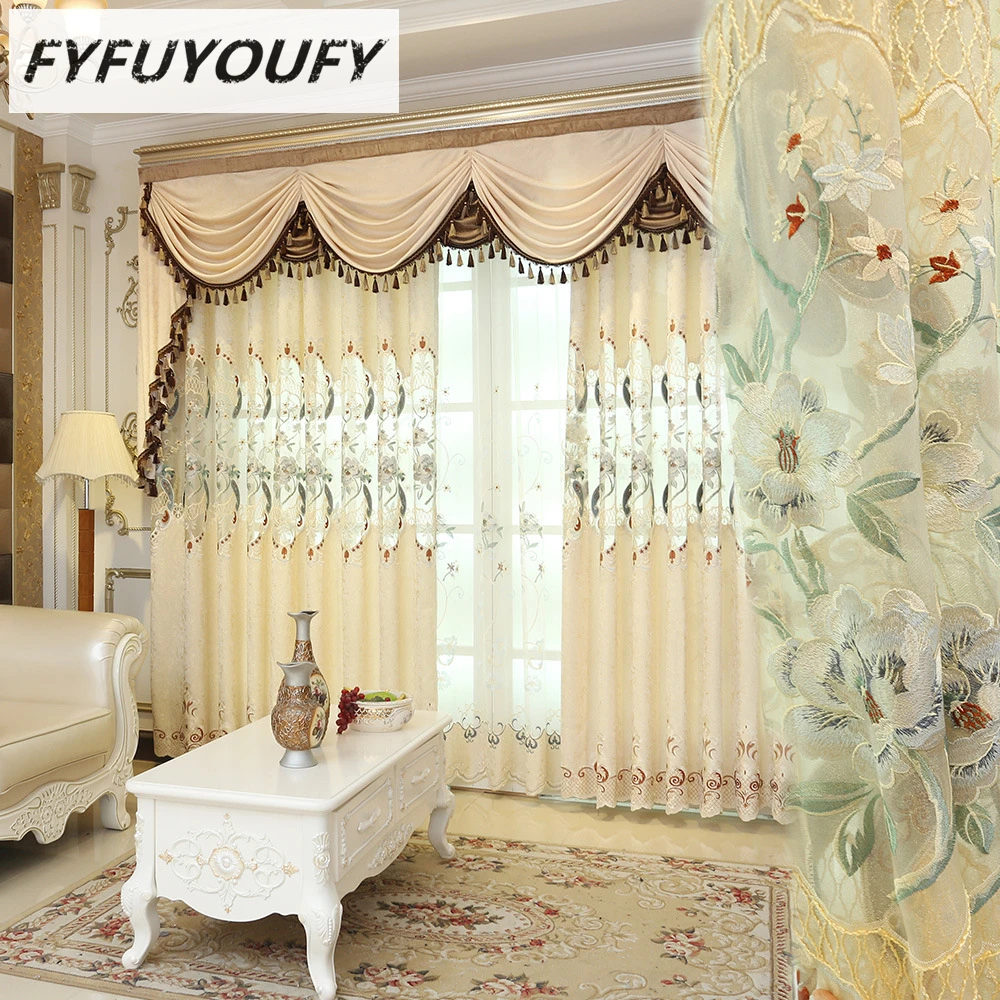 

European luxury jacquard Embroidered modern minimalist blackout curtains for Living Room French Windows curtains for Bedroom
