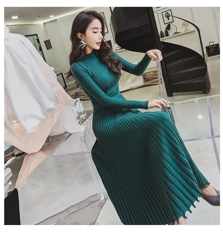 Winter autumn high quality Women Long Knitted Dress Sexy vestidos Back Slim Sweater Dress Fit And Flare Thicken Warm Dress