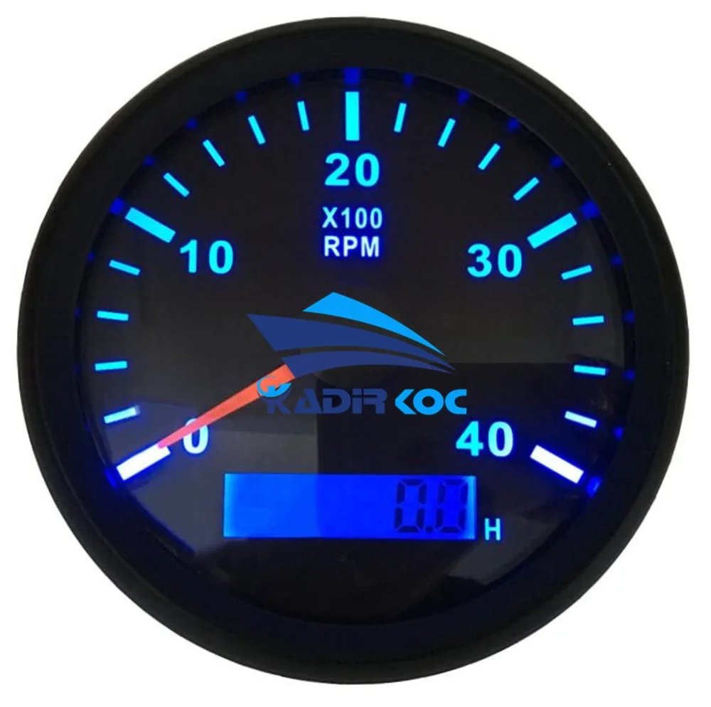 

Pack of 1 Blue Backlight 0-4000RPM Tachometers Modification 85mm Revolution Meter Gauges 316L Bezel IP67 with Lcd Hour Meters