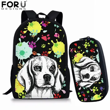 

FORUDESIGNS mochilas mujer 2019 Artsy Dog Print Backpack for Teenager Girls Junior Student Backpack Set Children School Bags