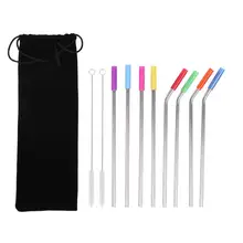 

Reusable Metal Drinking Straw With Cleaner Brush Stainless Steel Straw with Bag For Home Party Barware Bar Accessories For Mugs