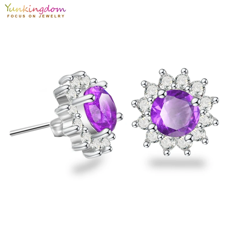 

Purple Crystals Earrings CZ Earrings for women Flower Earings Pendientes Mujer Earing Fashion Multicolor Stud Earrings