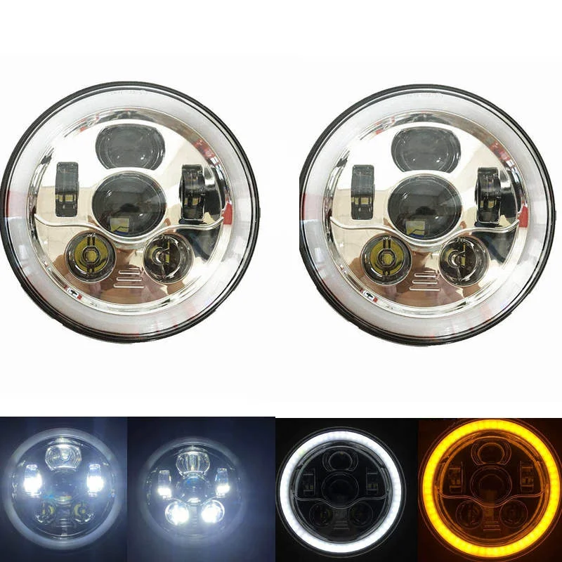 

7" LED headlight Headlamp For Jeep Wrangler 7" Round LED Ring Halo Angel Eye H4 Headlights Head Lights For Lada 4x4 urban