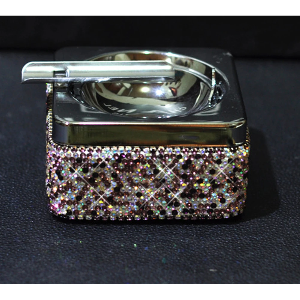 Алмазные маленькие квадратные Роскошные пепельницы для сигарет креативная Металлическая Пепельница со стразами стол/спальня/автомобиль универсальный - Название цвета: Фиолетовый