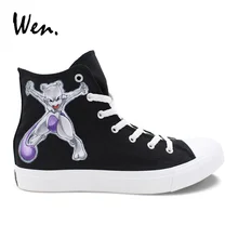 Вэнь Покемон Mewtwo Дизайн Ручная роспись обувь для косплея подростковые кроссовки аниме Вулканизированная обувь удобные плимсоллы Zapatillas