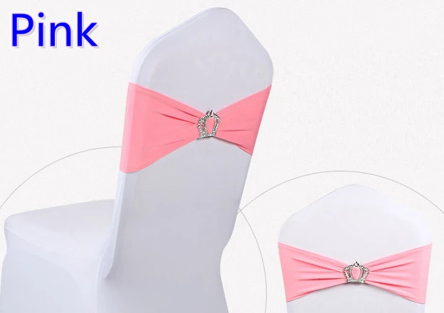 Розовый цвет ленты из спандекса на стулья Свадебная лента стул с пряжки короной