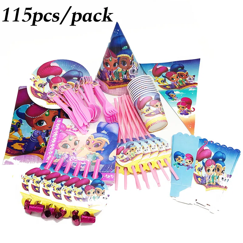 

115pcs Shimmering and Shine tableware set Shimmering and Shine disposable plates cups straws Shimmer and Shine party decorations