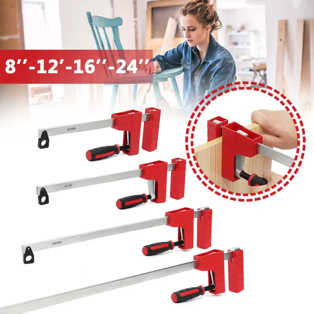 

8/12/16/24 inch Woodworking F Clamp Parallel Tool Heavy 80mm Depth Adjustable DIY Wood Clamping Carpenter Clamps Grip