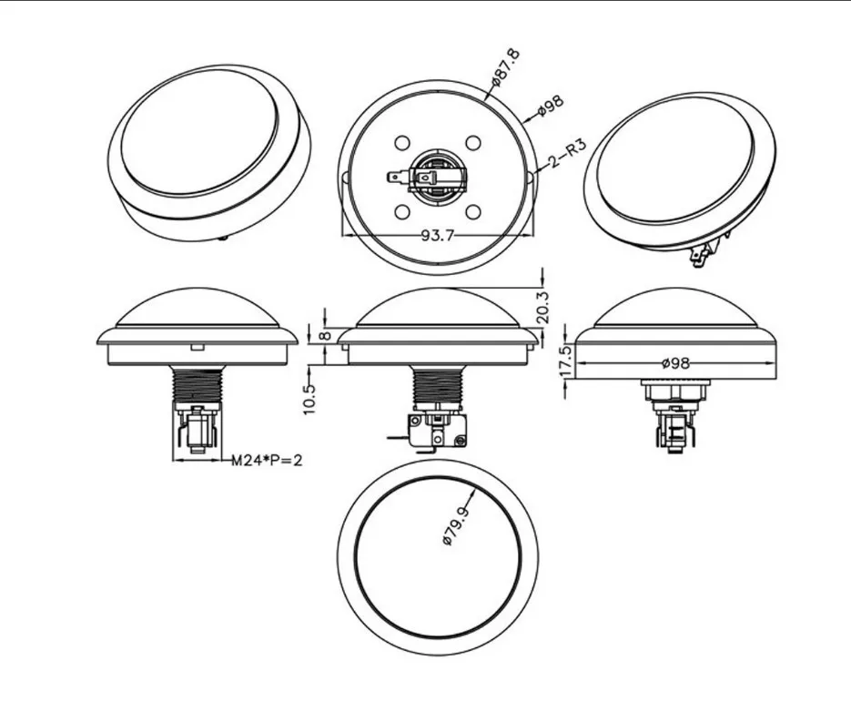 100mm Convex Round Push Button LED Illuminated  with Microswitch (1)