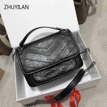 

Customized high quality leather handbag 2018 new shoulder bag head layer cowhide chain Messenger bag Poor bag small square bag