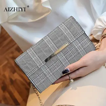 

Lady Elegant Plaid Flap Clutch Female Fashion Casual Small Square Flap Crossbody Women PU Leather Shoulder Messenger Chain Bags
