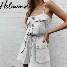 Летние женские хлопковые льняные комбинезоны с карманами, европейская уличная одежда, льняные свободные комбинезоны mujer