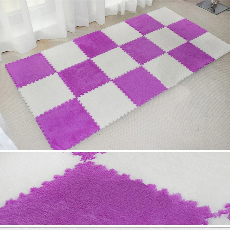 1pc 30X30cm Suede Splice Puzzle Mat Door Floor Carpet Fur Hair Foam Pad