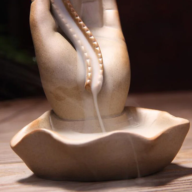 Горелка для благовоний с обратным потоком, домашний декор, керамический держатель для благовоний Будды, дымовая буддийская кадильница+ 10 конусов для благовоний