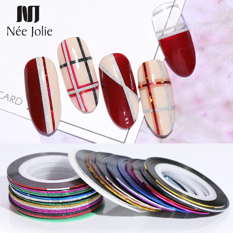 

10 Pcs/Pack Holographic Nail Striping Tape Line Laser Mixed Colors Adhesive Decal Metallic Matte Glitter Nails Decoration