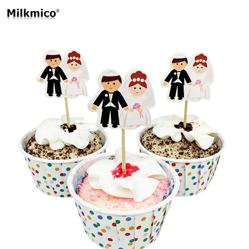 20pcs Cupcake Topper Picks Bride And Groom Wedding Party Decor Cake