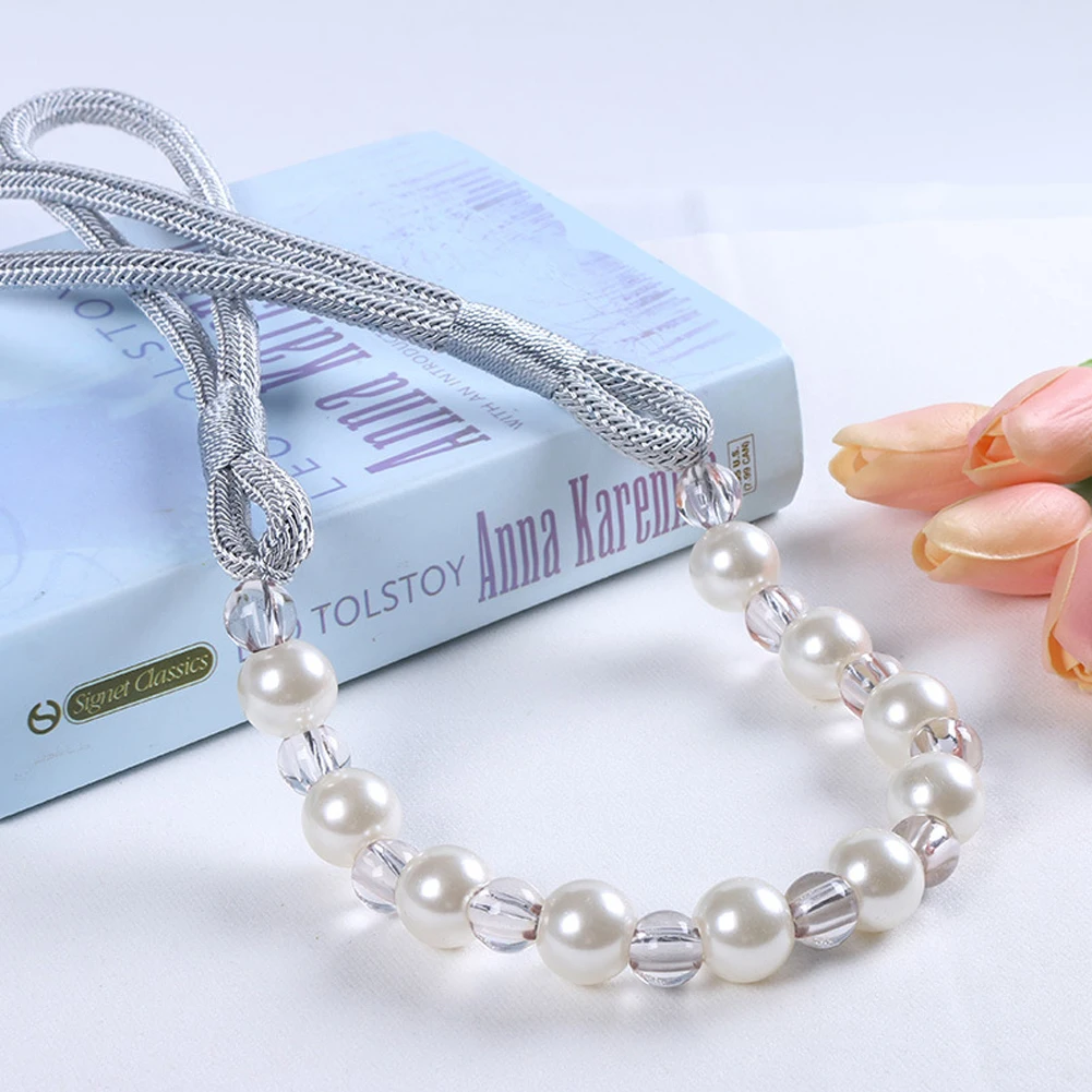 

2PCS Curtain Tieback Pearl Strap Holder Clips Accessory Elegant Window Home Living Room Beaded Rope Holdbacks Decorative Buckle