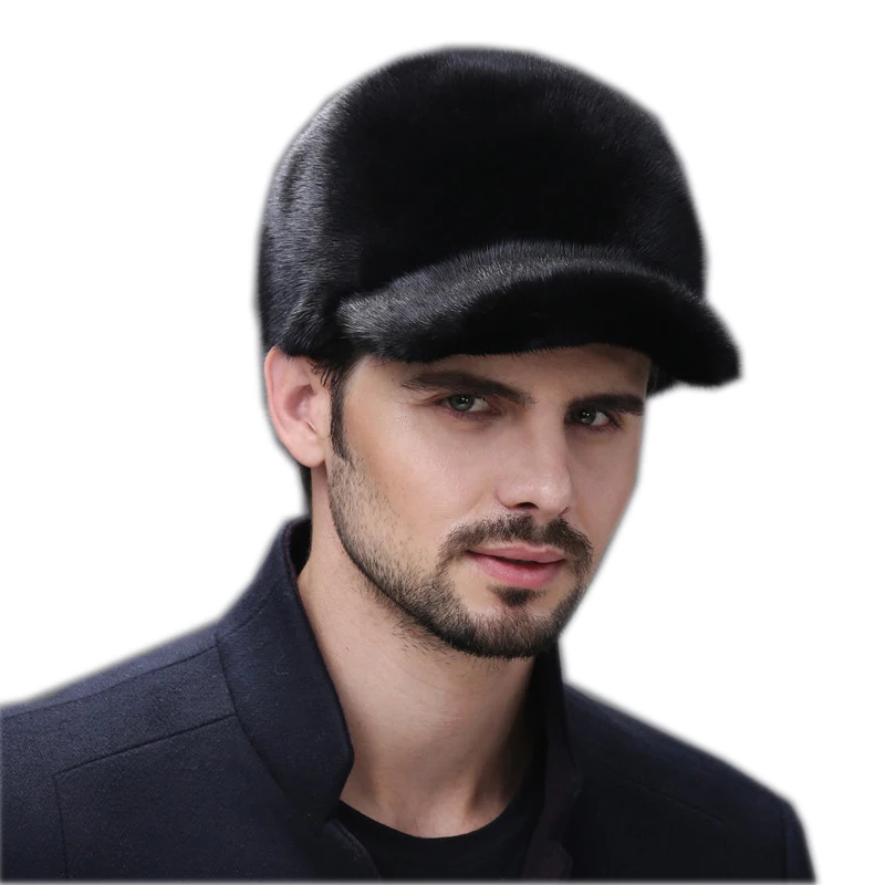 

Fur hats for winter men whole real mink fur baseball hat with 2019 luxury fashion man fur good quality men's winter fur hats