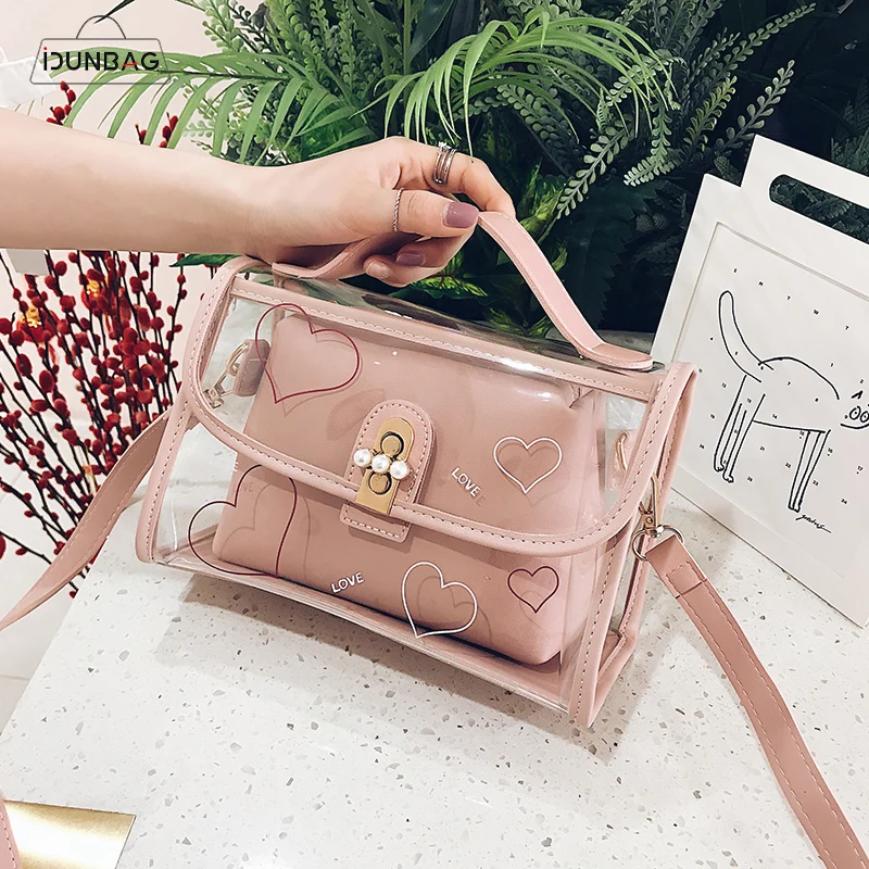

IDUNBAG Women Transparent Bag Clear PVC Jelly Small Shell Bag Handbag Holographic Shoulder Bags Female Lady Sac Flower Bags