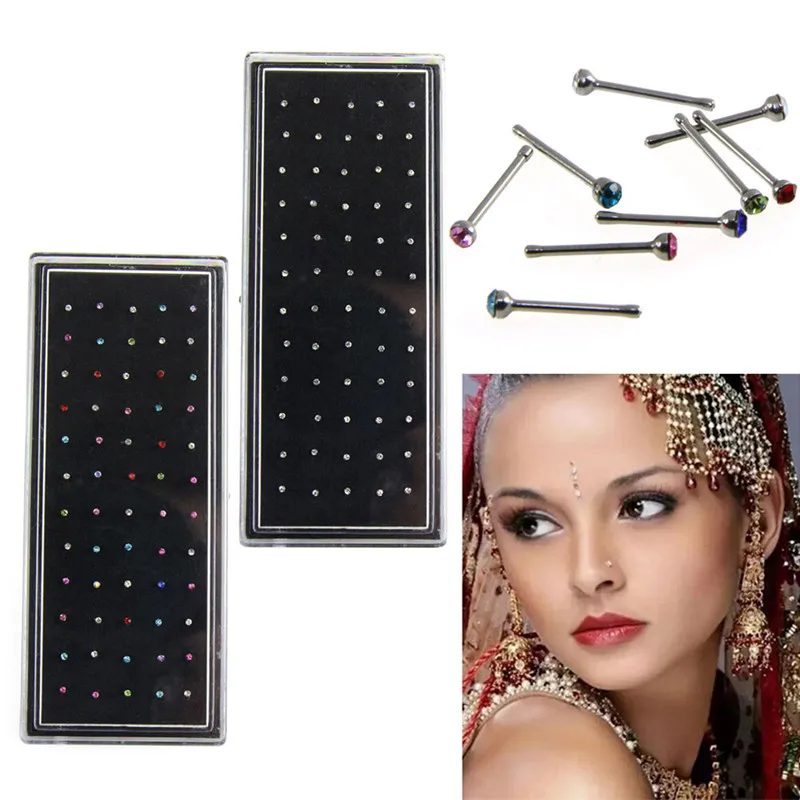 

60pcs NEW Arrival Piercing Bone Stud Jewelry Crystal Rhinestone Stainless Steel Nose Ring Body