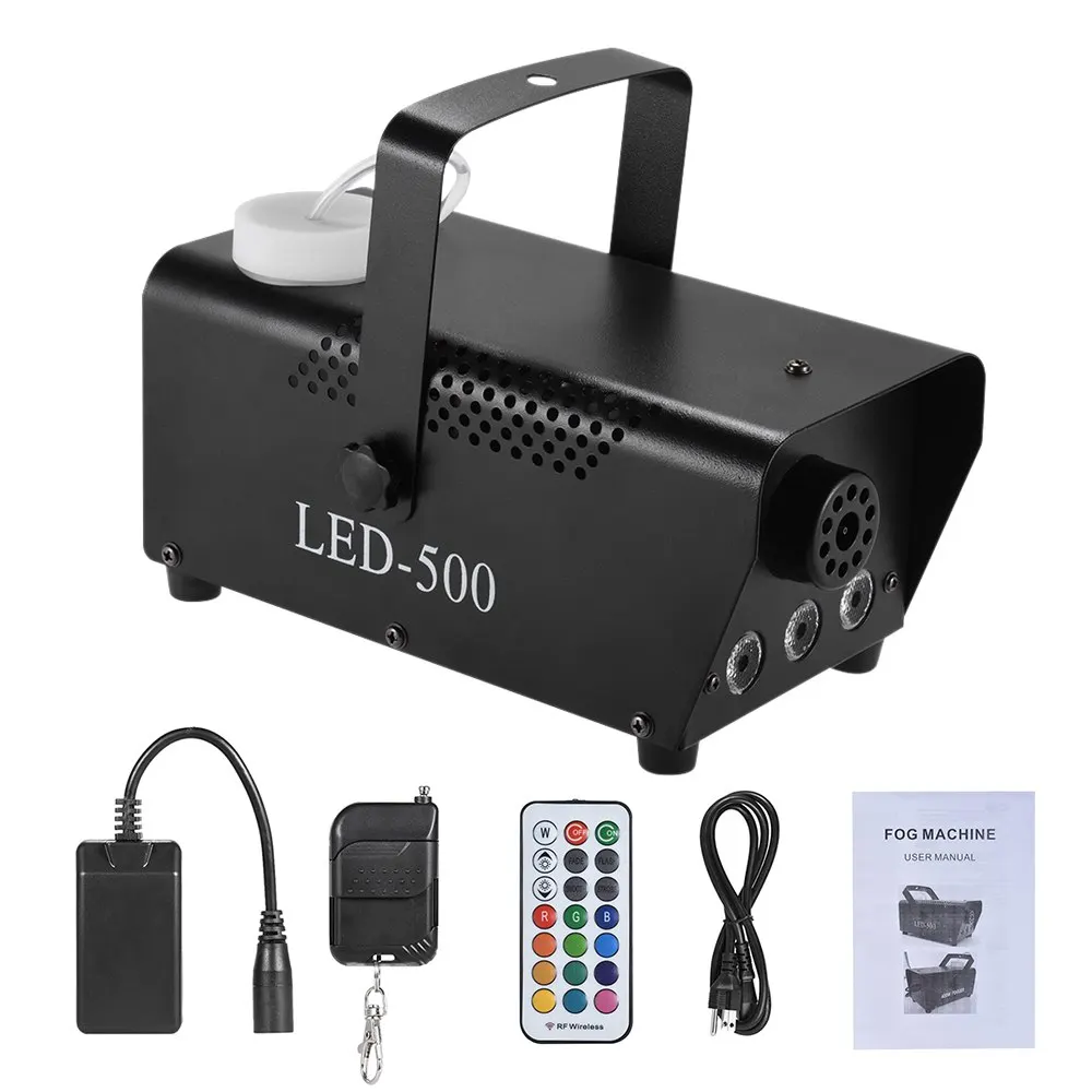 

400W Wireless Remote Contol Fogger Fog Smoke Machine with RGB Colorful LED Lights 12 Colors Selectable for Party Live Concert