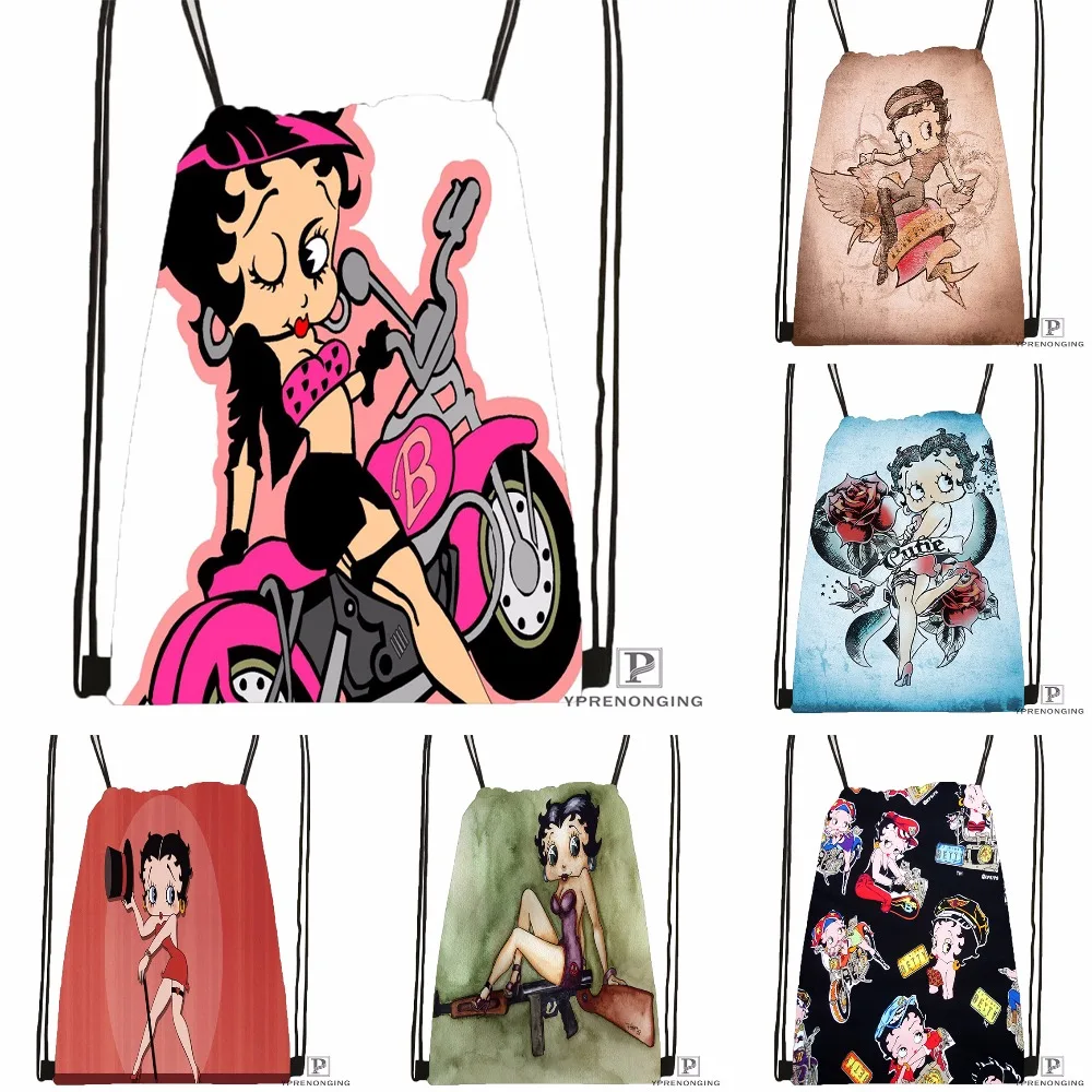 Пользовательские модный Betty Boop Drawstring сумка-рюкзак милый рюкзак детский Ранец (черный назад) 31x40 см #180531-02-55