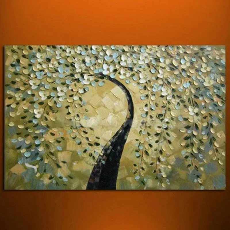 

Large Knife Wall Painting Pictures Home Decoration Art Hand-painted Abstract Willow Tree Oil Paintings on Canvas for Living Room