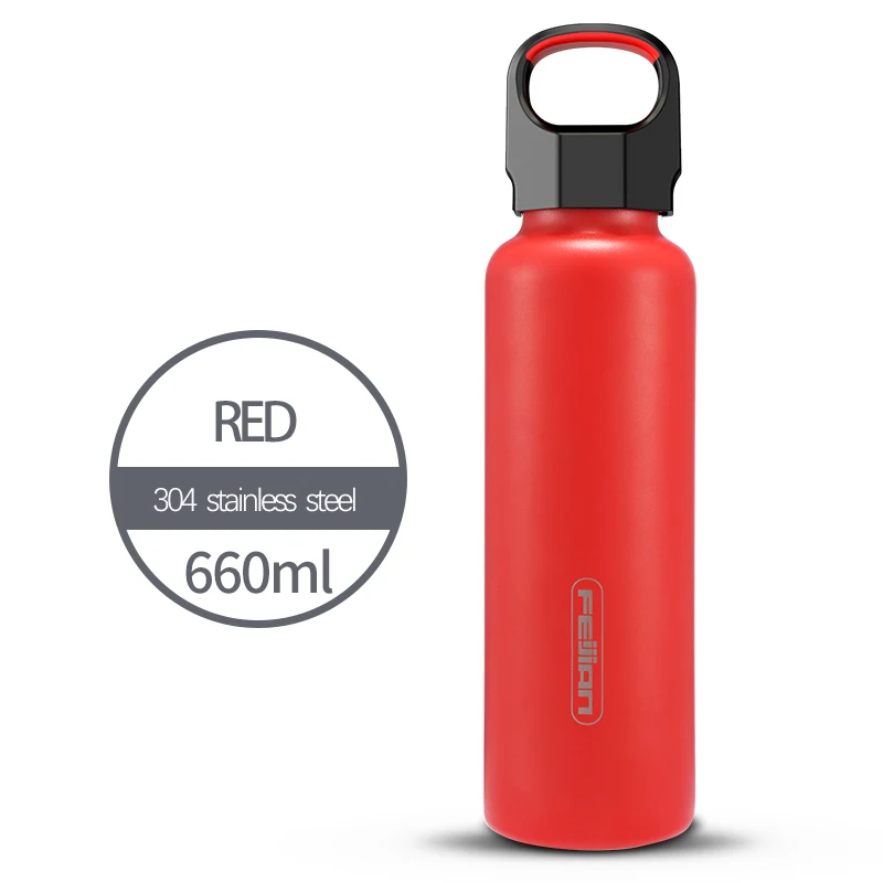 FEIJIAN, Спортивная бутылка для воды с двойными стенками, 18/8 нержавеющая сталь, термос, вакуумная колба, герметичная, BPA бесплатно - Цвет: Red