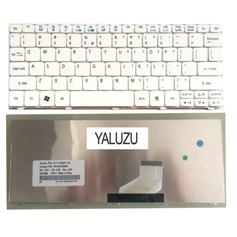 Белая английская клавиатура YALUZU для ноутбука Acer D255 D256 D257 D260 D270 ZH9 ZE6 ONE 522 533 532G AO532h