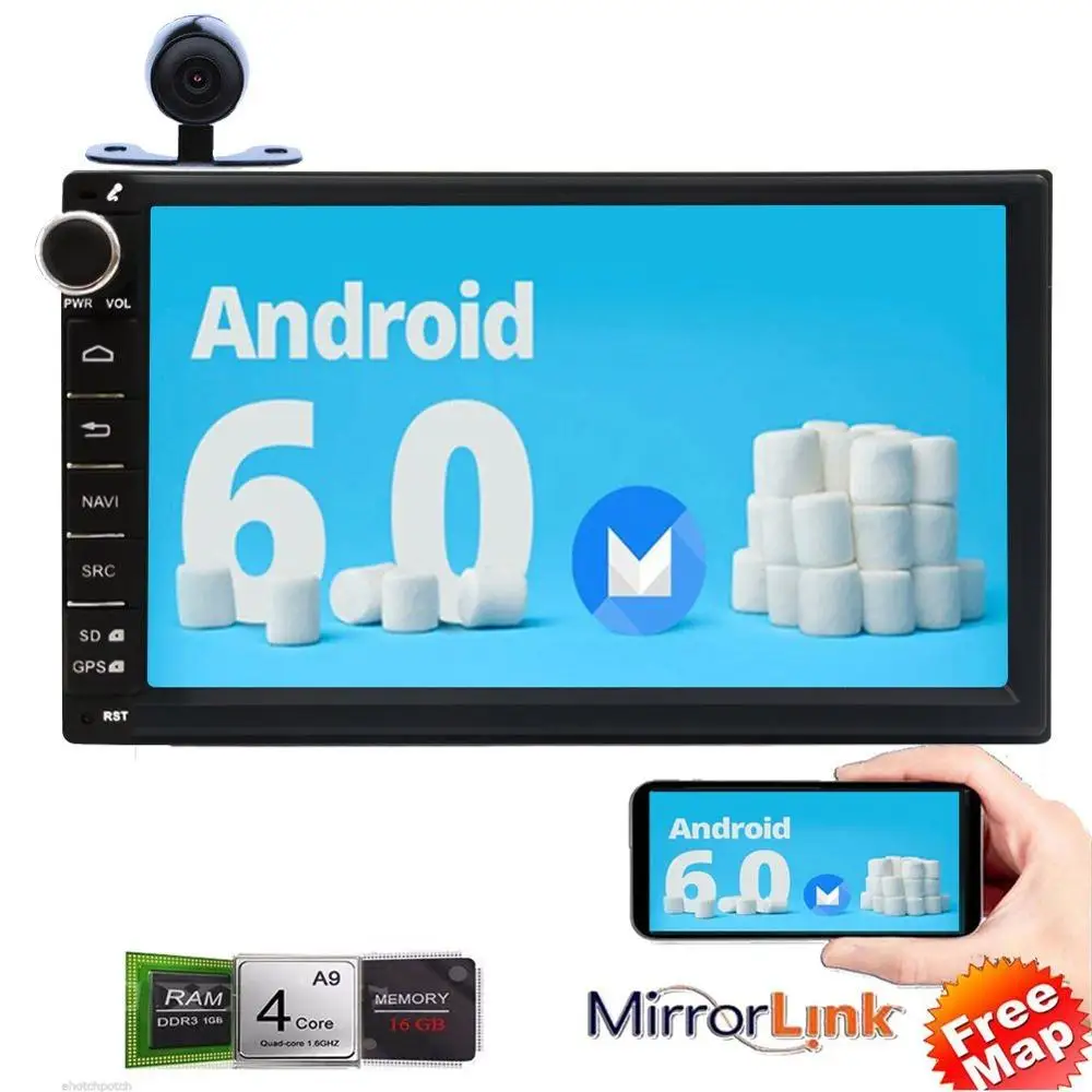 

Rear Camera+ Android 6.0 Quad Core 2 Din Car Stereo Head Unit In Dash GPS Navigation Support Bluetooth Autoradio Mirrorlink WIFI