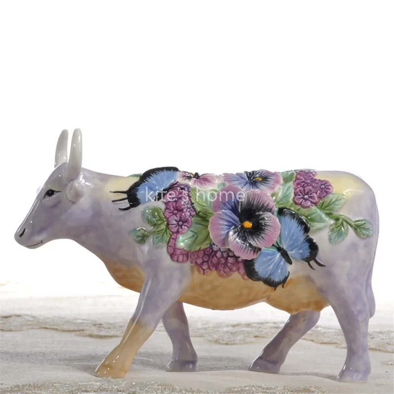 Flores Vaca Gado Touro Estatueta de Cerâmica