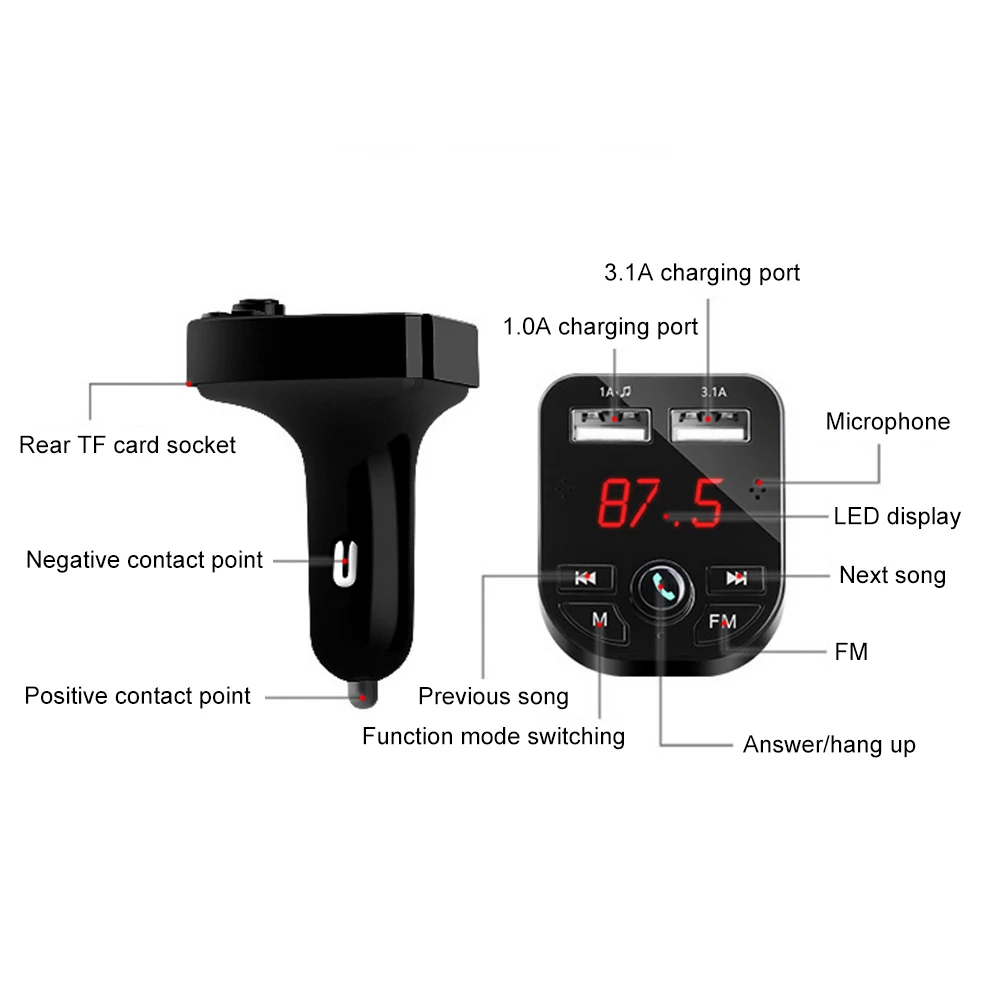 Автомобильный MP3-плеер Bluetooth Hands-Free P3 поставляет прикуриватель автомобильное зарядное устройство Pl Автомобильный приемник 1A+ 3.1A
