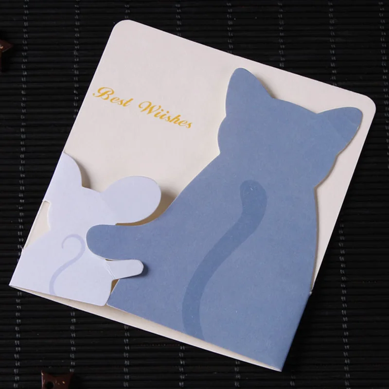 Креативные Мультяшные животные маленькие поздравительные открытки праздничный сезон с днем рождения Подарочная открытка с конвертами EH004 - Цвет: B