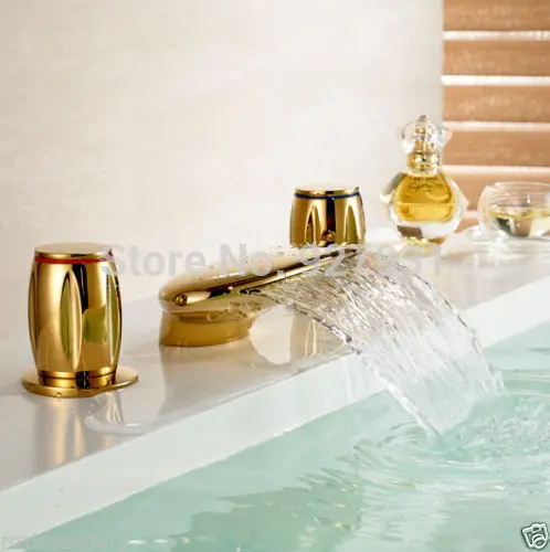 New Arrive Waterfall Spout Deck Mounted Basin Faucet Mixer Taps Deck Mounted Dual Handles Bathroom Sink