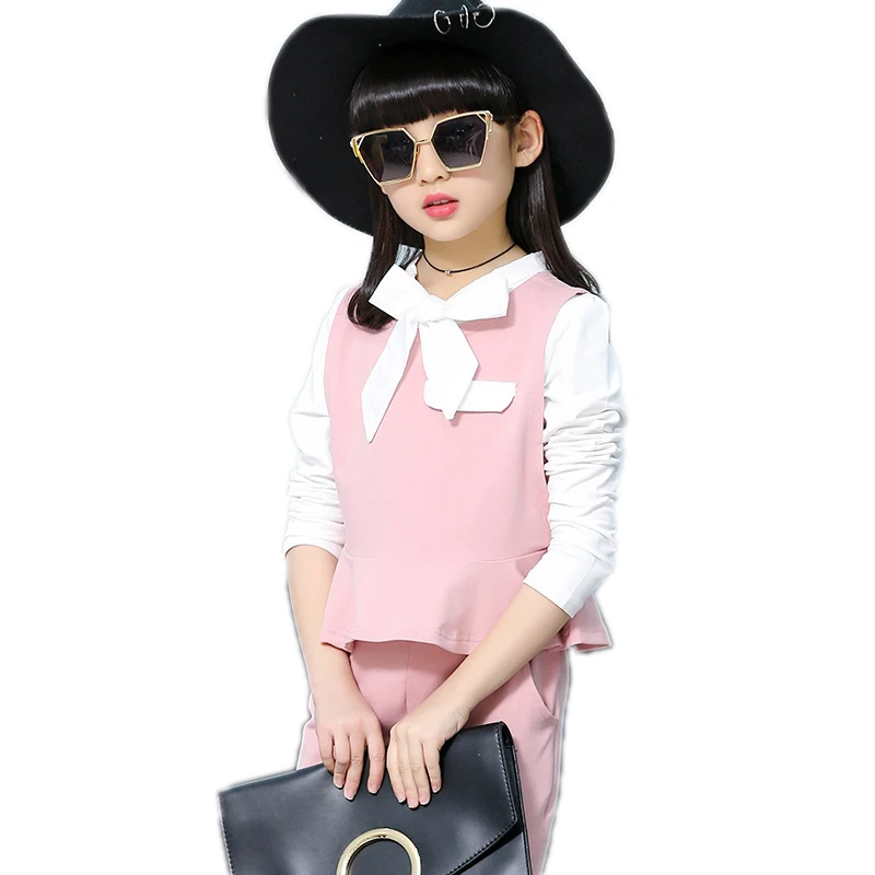

girls clothing sets 2017new fashion spring girls set top solid white t shirt+vest+pants 3pcs children clothing kids tracksuits