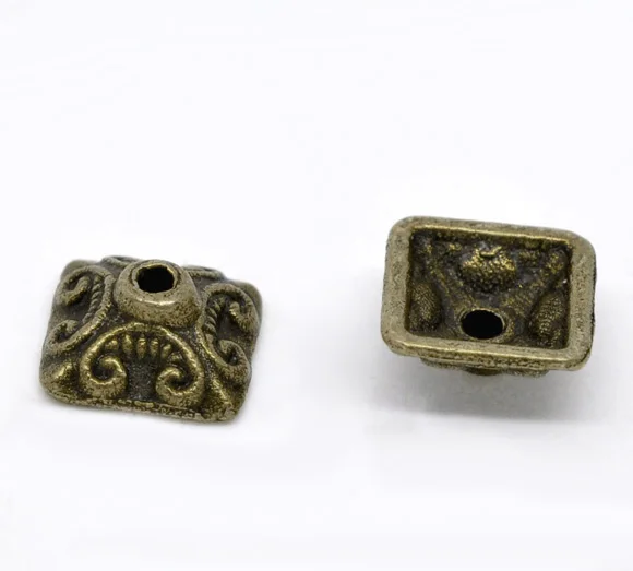 Бусины из сплава цинка DoreenBeads Квадратные бусины античной бронзы (подходят для
