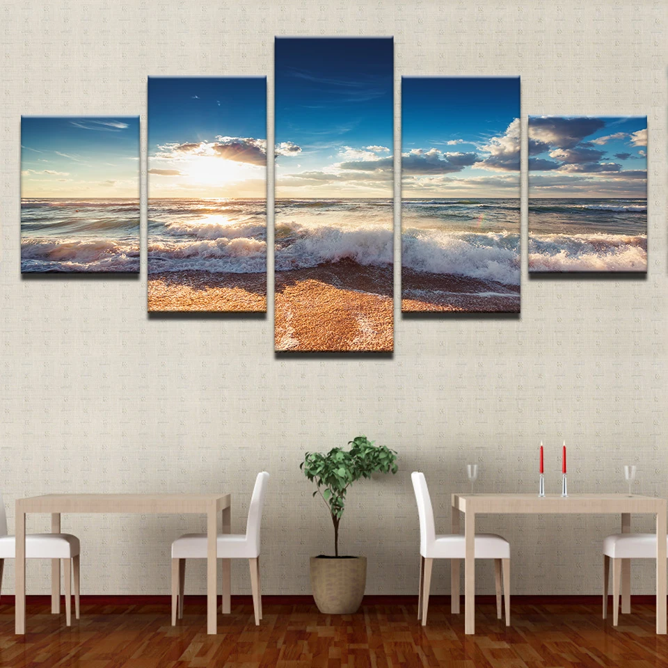 Wall-Art-Canvas-Print-Paintings-Home-Decor-Framework-5-Pieces-Sunshine-Beach-Sea-Waves-Seascape-Pictures (1)