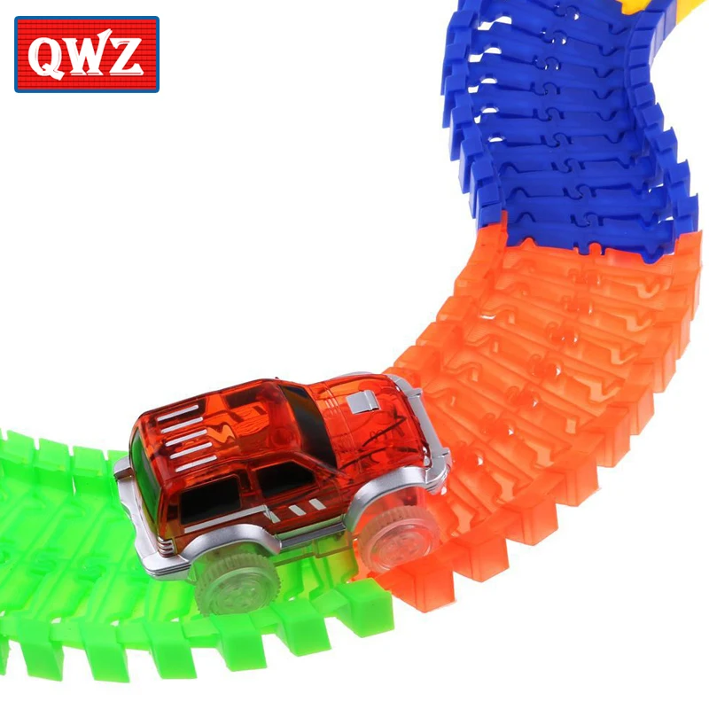 QWZ железная дорога светящийся гоночный гибкий трек игровой набор изгиб светящийся в темноте Электронный светильник гоночный автомобиль трек DIY игрушки для детей подарок