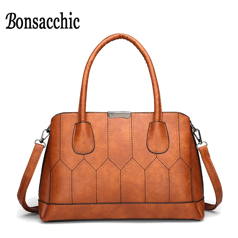 

Bonsacchic Satchel Ladies Hand Bags Women Leather Handbags Brown Tote Bags Luxury Handbags Women Bags Designer Bolsas Feminina