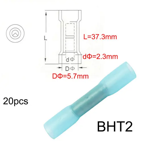 BHT0.5 BHT1 BHT2 BHT5 термоусадочный водонепроницаемый Средний разъем терминал нейлон латунь терминал 20 шт. BHT Храповые плоскогубцы - Цвет: BHT2 20PCS