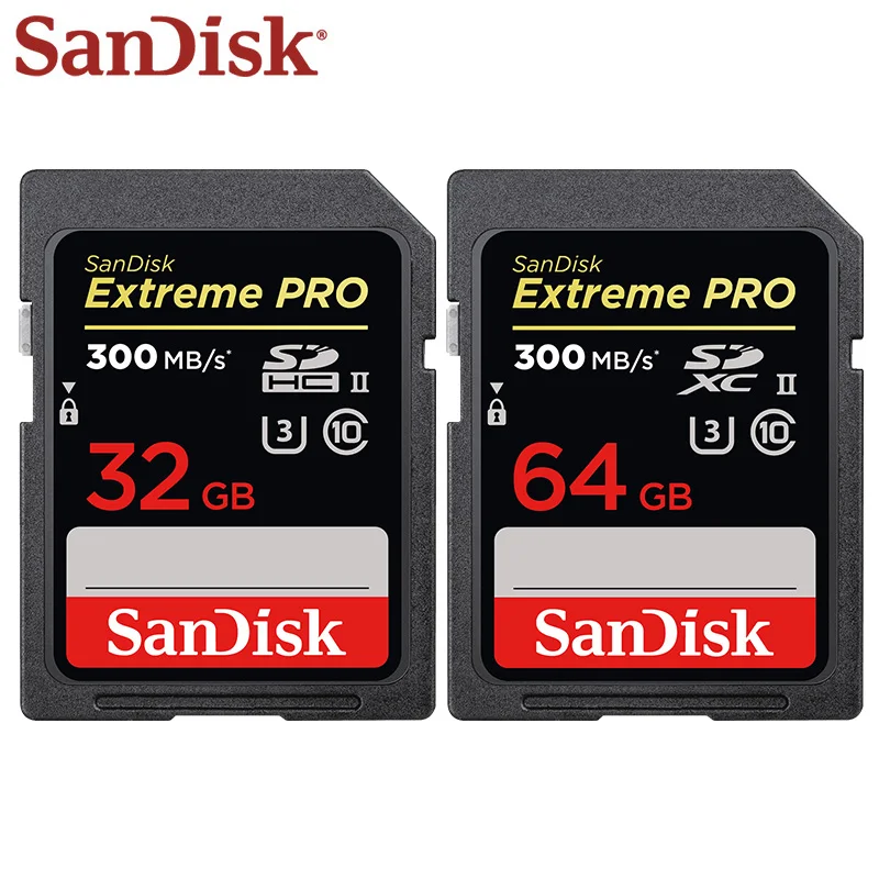 Sandisk Extreme Pro SD карта 32 ГБ 64 ГБ Макс читать Скорость 300 МБ/с. SD Card Class 10 UHS-II Flash карты памяти U3 для Камера