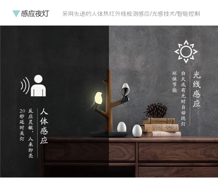 Китайский стиль Lucky Bird Ночная настольная лампа деревянная основа ntelligent датчик движения светильник для гостиной спальни Настольный светильник