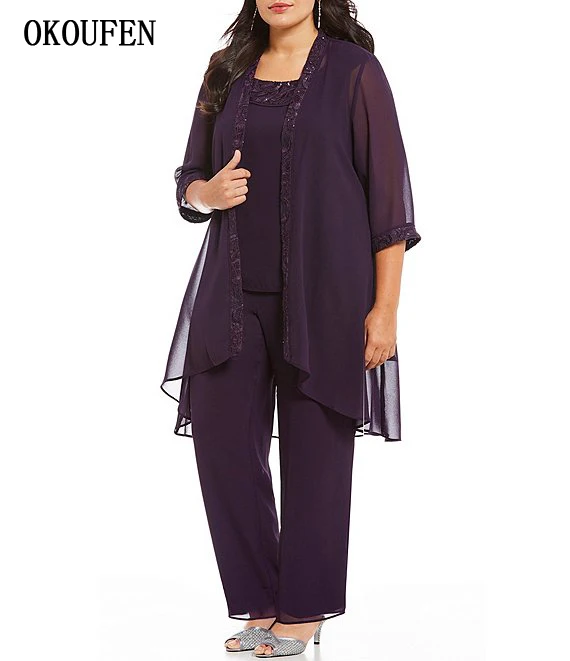 

Plus Size Mother of the Bride groom Dresses for Wedding 2019 Jacket Chiffon Pant Suit 3 Pieces kurti vestido de madrinha farsali