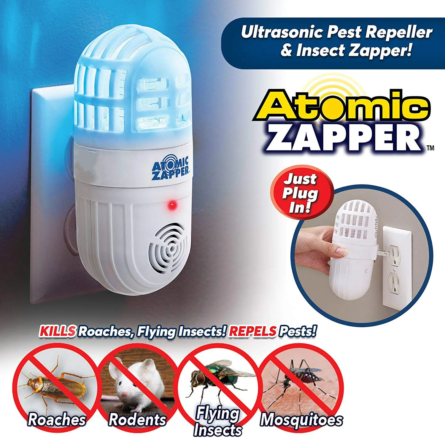 

ATOMIC ZAPPER mosquito repellent new ultrasonic mosquito repellent insect repellent rat cockroach ant