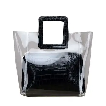 

2019 Women Crocodile pattern Composite bags for Clear Transparent PVC Ladies Hand Bags Messenger Bag Top-handle Bagss